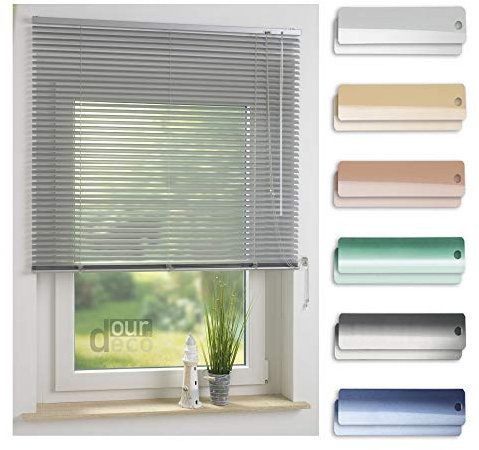 ourdeco® Aluminium-Jalousie / 120 x 220 Silber (Breite x Höhe) / Montage an Wand oder Decke, Premium Alu-Jalousie