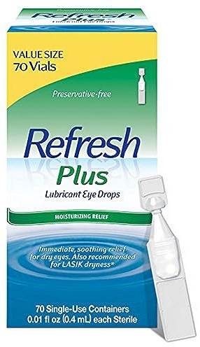 Refresh PLUS Lubricant Eye Drops Preservative-Free Artificial Tears, 0.01 fl oz (0.4 mL), 70 Single-Use Containers