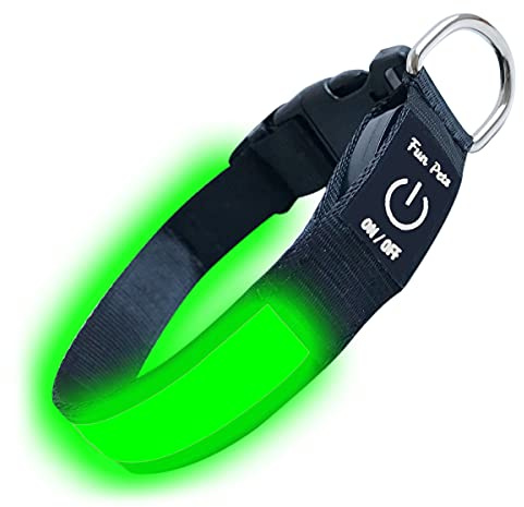 Fun Pets LED Dog Collar in Green - USB Rechargeable Pet Safety Collar - Great Visibility & Improved Safety (50cm - 60cm / 19.7 - 23.6)