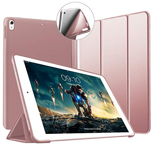 VAGHVEO Coque pour iPad Air 3 10,5 2019 / iPad Pro 10,5 Pouces 2017 Case Housse Etui de Slim Léger Protection Fonction Veille/Réveil Automatique, Tri Pli en Caoutchouc Flexible Smart Cover, Or Rose