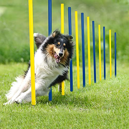pet prime Outdoor Dog Obstacle Agility Training Exercise Equipment Kit With Carrying Bag Pet Play Run Obedience Training Set Adjustable - 12PCS Weave Pole Set