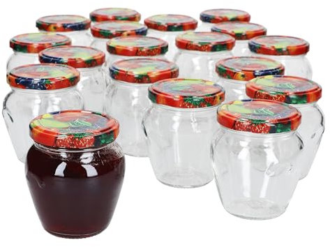 MamboCat Lot de 18 pots à confiture de 212 ml - Couvercle décor fruits - Twist-Off TO 63 - Bocaux de conservation - Fruits, antipasti, confiture, gelée, etc
