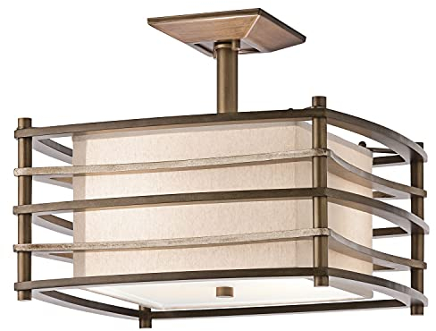 Licht-Erlebnisse Stilvolle Deckenleuchte KIKI Metall Leinen Bronze Beige B:40cm Asiatisch eckig Design Lampe Wohnzimmer Flur