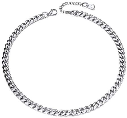 PROSTEEL Choker Halskette 316L Edelstahl glänzend Panzerkette 6mm 36+5cm kurze kubanische Gliederkette verstellbar Damen Collier Modeschmuck Accessoire für Weihnachten Valentinstag