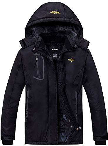 Wantdo Chaqueta de Esquí Aislante Impermeable Parka Cálida con Capucha Ajustable Extraíble Chaqueta de Esquí Aislante Impermeable Cazadora Trabajo Viaje Acampar para Mujer Negro Medium