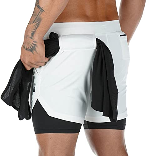 Superora Herren Sport Shorts Laufshorts 2 in 1 Kurze Running Sporthose Fitness Training Mit Eingebaut Taschen