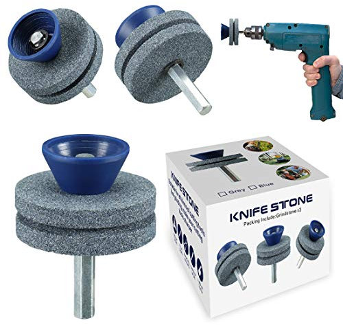 【2021 New】 Corundum Lawn Mower Blade Sharpener, Universal Wear for Any Power/Hand Drill, Double Layer Grindstones Easy to Use and Not Easy Damage-(Gray)
