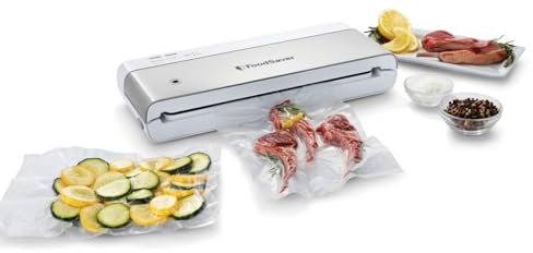 FoodSaver Máquina compacta de envasado al vacío con bolsa de sellado y rollo para almacenamiento hermético de alimentos y Sous Vide, blanco