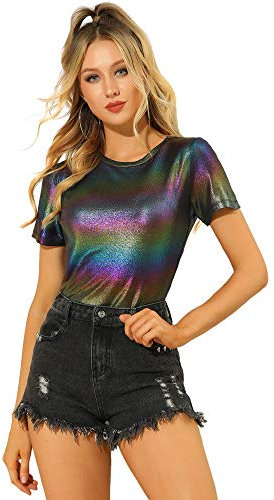 Allegra K Disfraz de Navidad Top Multicolor Brillante Metálica para Mujer Multicolor S