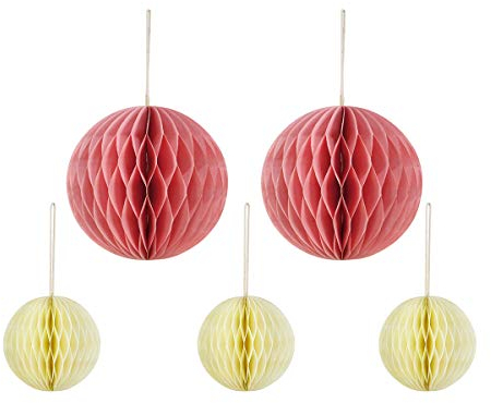 KL2 Papierkugeln 5 Stück Wabenbälle Pink Creme Pastellfarben Ornamente Dekoration Geburtstagsparty Babyparty Hochzeitsdeko Junggesellenabschied Tischdekoration/Dekoteller