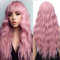 YEESHEDO Damen Perücke Lang Lockige Rosa Perücken für Frauen mit Pony, Natürlich Lange Locken Pink Wig, Anime Cosplay Halloween Wigs 28 Zoll (Rosa)