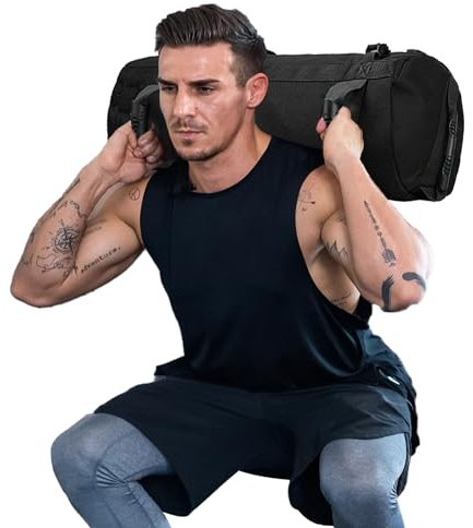 Taeku Gewichtssack für Fitness, Verstellbar Power Bag mit 6 Griffen Krafttraining Sandsäcke Workout Gewichte Sandbag für Functional Training (Schwarz)