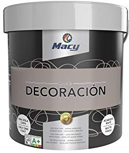Macy Pintura Plástica Mate Decoración Interiores Excelente Cubrición, Acabado Perfecto. Color Acero. 15 Litros