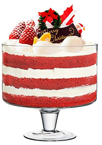 CREATIVELAND Lot de 1 bol à bagatelle en verre transparent de 3,3 L, bol à bagatelle sur pied avec support, plat à bagatelle pour dessert décadent comme la salade, les fruits, la crème glacée, le