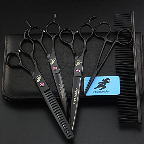 XJST 7,0 Zoll Premium Pet Grooming Schere Set, Linke Hand Edelstahl Hund Pflegeschere, Scharfe Und Starke Edelstahlklinge Für Hunde Katzen Haarschneide,A