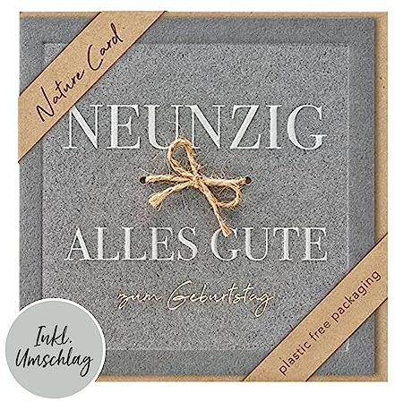 bsb - Karte zum 90. Geburtstag - Nature Card - Nachhaltige Karten zum Geburtstag - Geburtstagskarten mit Umschlag - Geburtstagskarte Frauen & Männer - Glückwunschkarte 15,5 x 15,5 cm