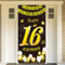 DPKOW Black Gold 16th Birthday Decoration for Boy Girl - Banner for Backdrop, Door, Garden, Table, Wall - 185 x 90cm Fabric Background