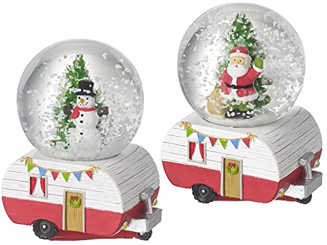 Heaven Sends GAC490 Mini-Wohnwagen-Schneekugeln, Weihnachtsmann und Schneemann, 7 x 5 cm, 2 Stück