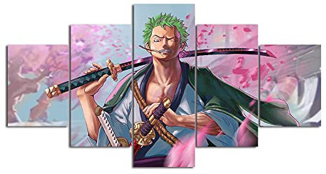 Wondbeau Leinwanddrucke Modulare Wandkunst Wandaufkleber 5 Teiliges Wandbild Druck auf Leinwand Malerei Moderne Abstrakte Poster Mit Rahmen M/100cm×50cm Rorono Zoro,One Piece Animation
