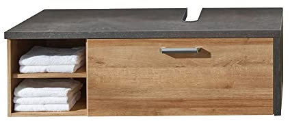 Lomadox Waschbeckenunterschrank hängend in Eiche Riviera Honig Nb. mit Beton dunkel, B/H/T: ca. 123/39/53 cm