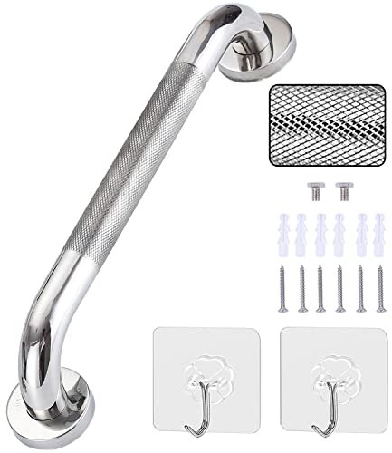 13 inch Anti Slip Shower Grab Bar Handle, Chrome Stainless Steel Bathroom Grab Bar, Knurled Bathroom Balance Bar,Safety Hand Rail Support,Handicap Elderly Senior Assist Bath Handle
