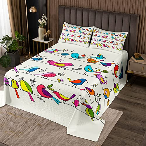 Bettwäsche-Set mit Cartoon-Vögeln,220 × 240 cm,Aquarell,süße Musik,Tier,Bett-/Sofabezug,Mädchen,Teenager,kindlicher Stil,dekoratives Polyester,gesteppt,für Jungen,Teenager,Zimmer,Geschenk,weich