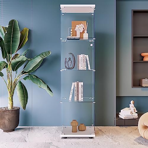 Beauty4U Vitrina de cristal con 4 estantes, armarios Curio para sala de estar, dormitorio, oficina, estantería de vidrio de pie blanco, instalación rápida