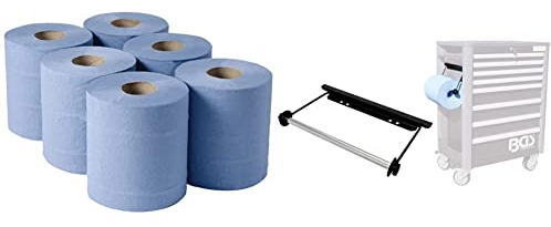 JANTEX DL921 Rolle mit Zentralentnahme, Blau, 6 Stück & BGS 67161 | Papierrollen-Halter für Werkstattwagen PROFI