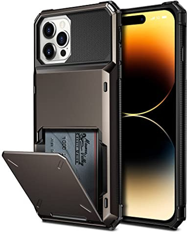 Coolden for iPhone 14 Pro Max Case with Card Holder Wallet Case 4 Card Pocket Armor Shockproof Case Heavy Duty Hard Back TPU Bumper Flip Protective Case Cover for iPhone 14 Pro Max Phone Case (Gun)