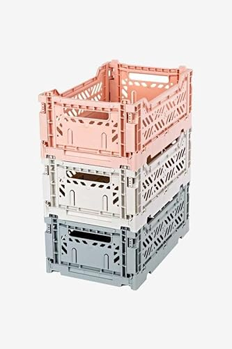 AYKASA 3er-Pack faltbare Aufbewahrungsbehälter, Kunststoffkiste zur Aufbewahrung, faltbare Kiste, stapelbare Box kleine Milchtee, hellgrau und grau (klein, Milchtee, hellgrau, grau)