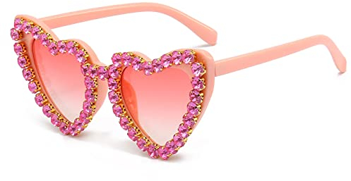 YAMEIZE 70s Trendy Rhinestone Cuore Occhiali da Sole - per Donne Uomo Strass Amore Cuore A Forma di Diamante UV400 Party Driving