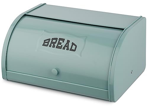 Hossejoy Metal Bread Box, Countertop Bread Storage, Bread Boxes with Roll Top Lid, Bread Bin Container Holder, Breadbox Holds for Your Kitchen Counter (Green)