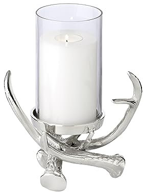 EDZARD Kerzenhalter Blitu mit Glas (Höhe 25 cm), Aluminium vernickelt, für Stumpenkerze ø 8 cm