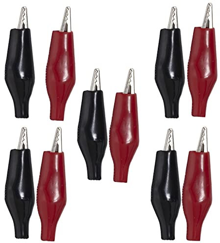 AERZETIX - C66038 - Set di 10 Pinze/spine a coccodrillo - lunghezza 35mm - 5 rossi (positivo) e 5 neri (negativo) - per apparecchiature di prova e misurazione