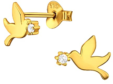 Laimons eleganter Vogel Ohrstecker aus 925er Sterlingsilber mit funkelnden Zirkonia (Vergoldet)