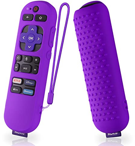 Silikonhülle für Roku Express 4K+ Sprachfernbedienung RCA1R, Roku Voice Remote Cover RC-GZ1 Roku Streaming Stick 4K Silikonhülle mit Umhängeband (Lila)