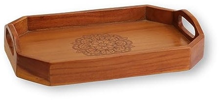 Vesta Homes Acacia Wood Serving Tray for Home/Kitchen/Restaurant/Office Organizer/Dining Table | Premium Serving Trays | 40 x 27 x 8 cm | Handcrafted in India