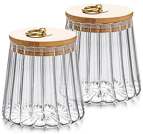 HYEIOL Vorratsdosen Glas mit Holzdeckel 2er Set, 650ml Aufbewahrungsglas mit Deckel, Vorratsgläser Küche für Kaffeebohnen, Süßigkeiten, Kekse, Müsli, Bohnen, Gewürze