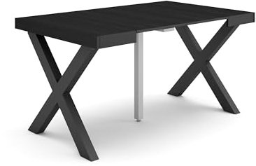 Skraut Home | Table Console Extensible | Console Meuble | 140 | pour 6 Personnes | Pieds Bois Massif | Style Moderne | Noir