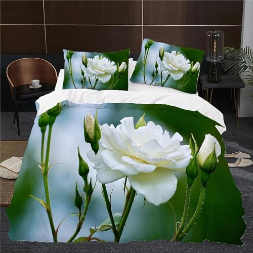 3D Rosette Bettwäsche 155x220 Romantische Paare 3 Teilig Weiche Mikrofaser Bettwäsche Rosette Bettbezug Set und 2 Kissenbezug 80x80 cm mit Reißverschluss B2213