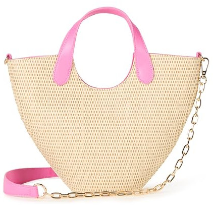 The Drop Borsa in Paglia Jade con Tracolla A Catena Tote Bag, Rosa, Taglia Unica
