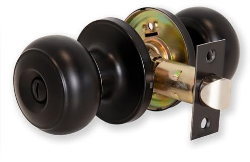 XFORT Bello Privacy Knob Set Matt Black, Door Knob with Lock for Internal Wooden Bathroom Doors, Complete Set with Tubular Latch
