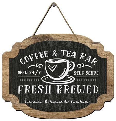 coffee bar sign coffee and tea bar fresh brewed Wooden Hanging sign,coffee bar decor for Home, Kitchen, Coffee Station, Business and Office
