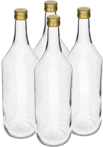 lilawelt24 4 x Leere Glasflaschen Zum Befüllen 1L Likörflaschen |Essig-Öl Flaschen | Schnapsflaschen |Karaffe