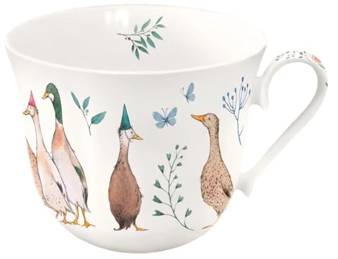 Grätz Kaffeetasse 450ml - Blumen & Früchte Landhaus Porzellantasse - Geschenkbox (Ente)