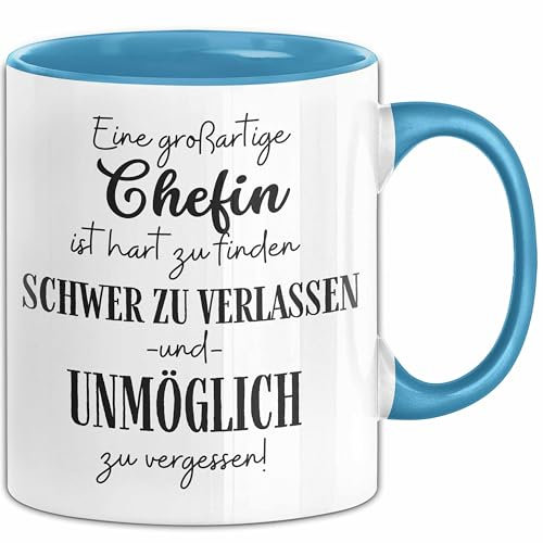 Chefin Abschied Geschenk Tasse Abschiedsgeschenk für Chefin Hart Zu Finden Schwer Zu Verlassen (Blau)