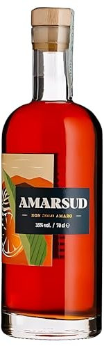AMARSUD - Intenso Bitter Liquore Amaro da 70cl | Fusioni Aromatiche Mediterranee | Equilibrato e Vivace | Medaglia d'oro World Spirits Award 2024 e Medaglia d'Argento Spirits Selection 2023 | 35% Vol