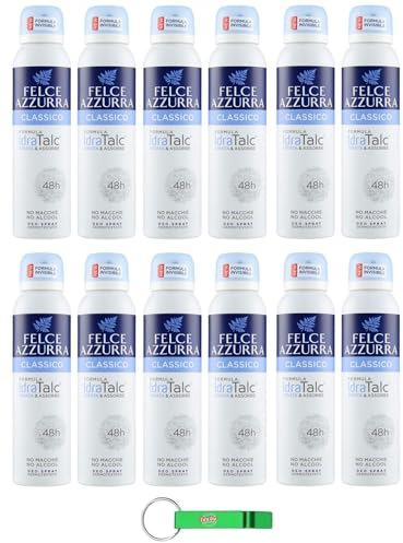 12 X Felce Azzurra – Deodorante Spray Classico Formula IdraTalk, efficacia 48 ore, nessuna macchia – 150 ml + portachiavi Beni Culinari