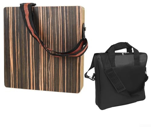 Percussion Travel Cajon Instrument – mit Box-Schlagzeuggurt und Tragetasche – tragbare Trommel, flache Handtrommel, hölzernes Percussion-Instrument (CAJON + TASCHE)