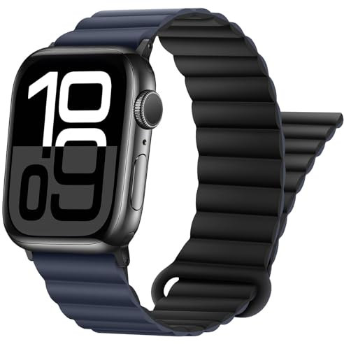 HITZEE Compatible con Cinturino Apple Watch 49/46/45/44/42/41/40/38mm, Cinturini Magnetico Indossabile Due Lati Compatibile per iWatch Ultra 2 Serie 10 9 8 7 SE 6 5 4 (38/40/41/42, Blu Scuro-Nero)